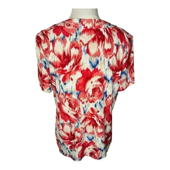 JM Collection Petite Large Scoop Neck Soft Flowy Watercolor Floral Print Top - Picture 3 of 7
